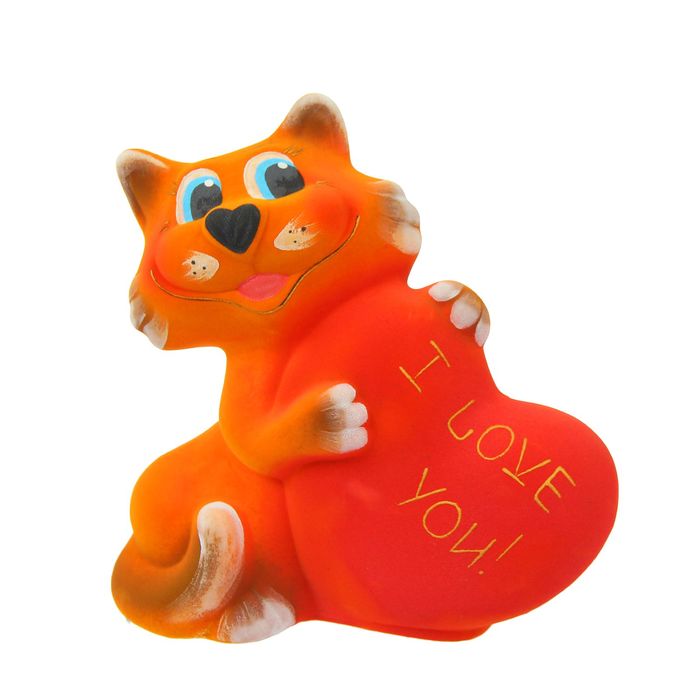Копилка "Кот с сердечком" флок, персиковая