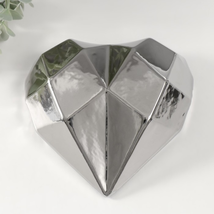 Сувенир керамика Сердце 3D грани серебро 15х15х5 см