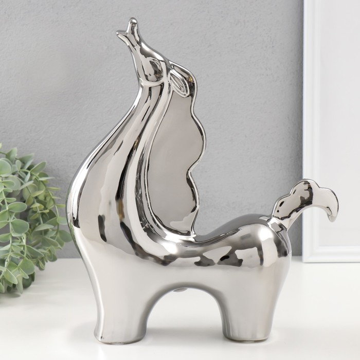 Сувенир керамика Гордый конь серебро 7,5х26х31 см