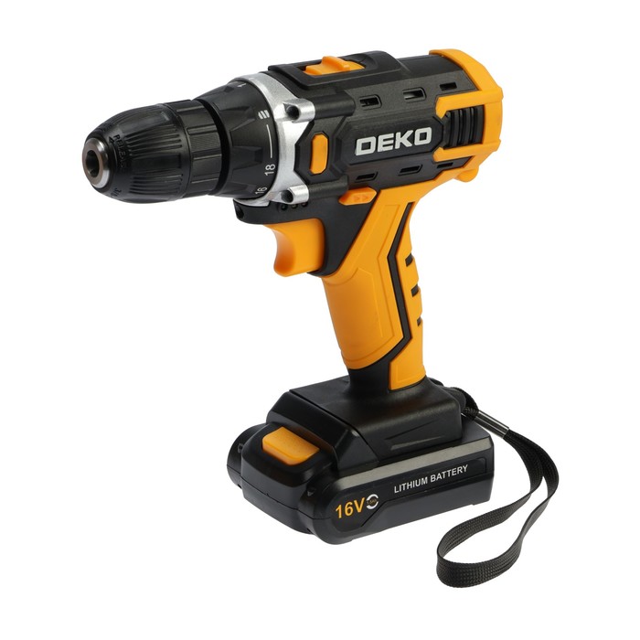 Дрель-шуруповерт DEKO Banger 16V 16 В 2х15 Ач кейс набор инструментов 63 предмета