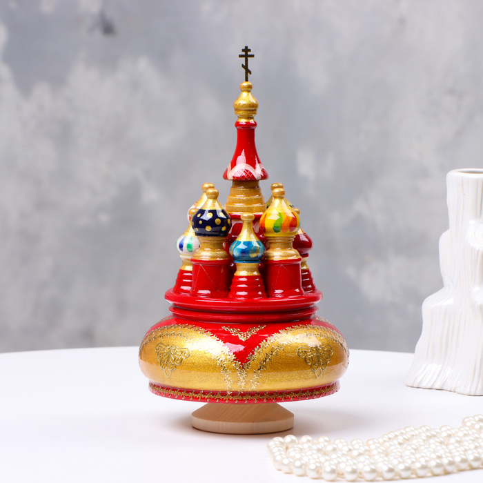 Сувенир музыкальный Храм №1, красно-золотой, ручная роспись