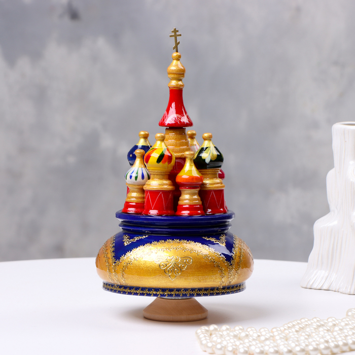 Сувенир музыкальный Храм №1, сине-золотой, ручная роспись