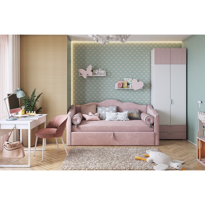комплект детской мебели чудо к3 белый рамух нежно розовый велюр Комплект детской мебели Зефир К3, белое дерево/пудра розовая (эмаль)/нежно-розовый (велюр) 10575