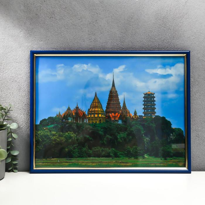 Фоторамка 30х40 см "Синий малахит с золотом"