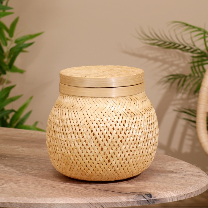 

Вазочка с крышкой плетёная, из бамбука 21*21*20,5 см
