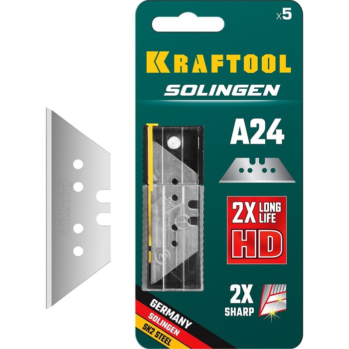 Лезвия KRAFTOOL Solingen-А24 09625-S5_z02, трапециевидные, 5 шт. лезвие для ножа kraftool solingen крюковидные тип s24 5 шт