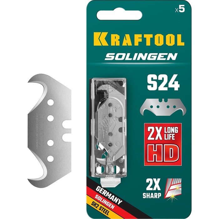 Лезвия KRAFTOOL Solingen-S24 09643-S5_z02, трапециевидные, 5 шт. лезвие для ножа kraftool solingen крюковидные тип s24 5 шт