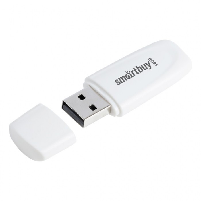 

Флешка Smartbuy 016GB2SCW, 16 Гб, USB2.0, чт до 15 Мб/с, зап до 12 Мб/с, белая