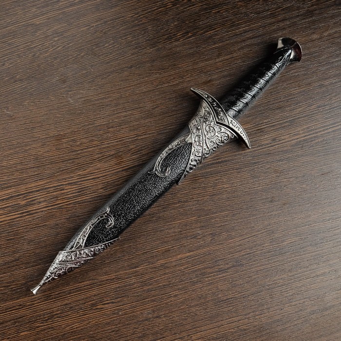 Сувенирный меч Жало, лезвие с изгибом на ножнах витые узоры, чёрныйсеребро, 28см