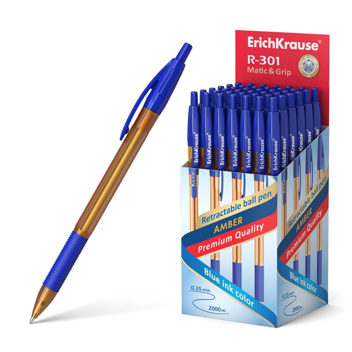 Ручка шариковая автоматическая, ErichKrause, R-301 Matic&Grip Amber узел 0.7 мм, синяя ручка шариковая автоматическая erichkrause r 301 amber matic