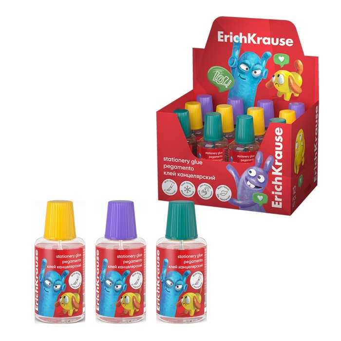 Клей канцелярский 20 мл ErichKrause EasyStick Jolly Friends с кисточкой микс 55₽