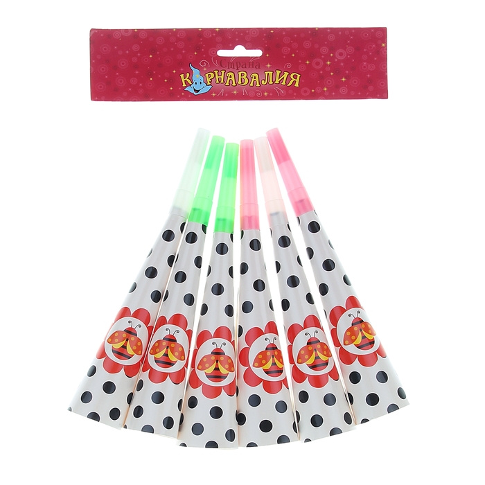 Дудка (набор 6 шт) "Божья коровка", в горох