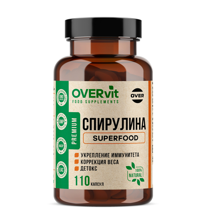 Спирулина OVERvit,110 капсул аргинин overvit 90 капсул