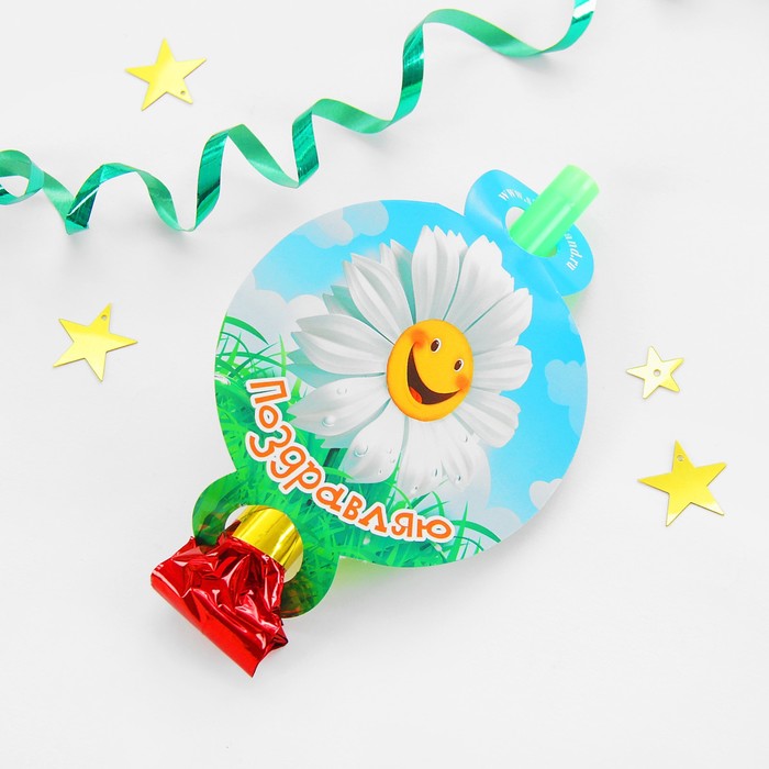 Язычок-кругляш "Поздравляю", весёлая ромашка, набор 6 шт., бумага, d=7 см