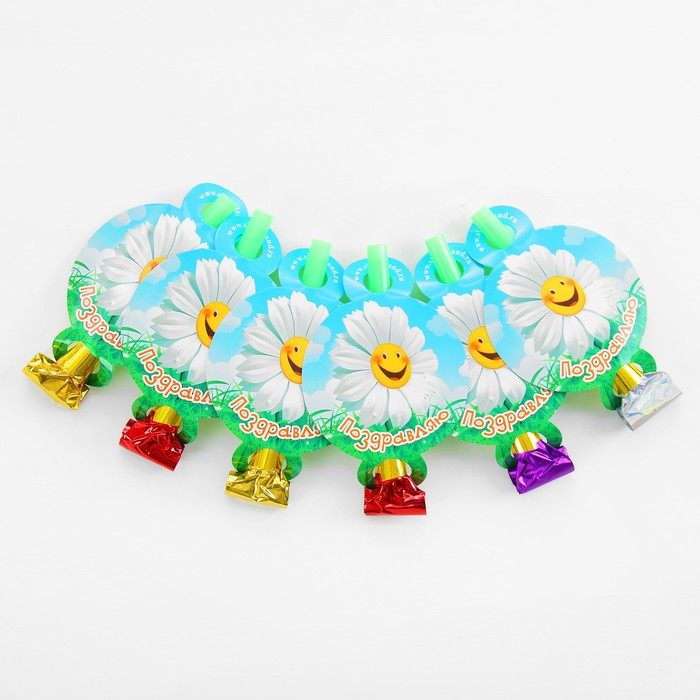 Язычок-кругляш "Поздравляю", весёлая ромашка, набор 6 шт., бумага, d=7 см