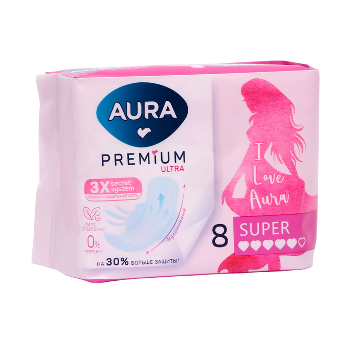 цена Прокладки женские гигиенические AURA PREMIUM SUPER, 8 шт