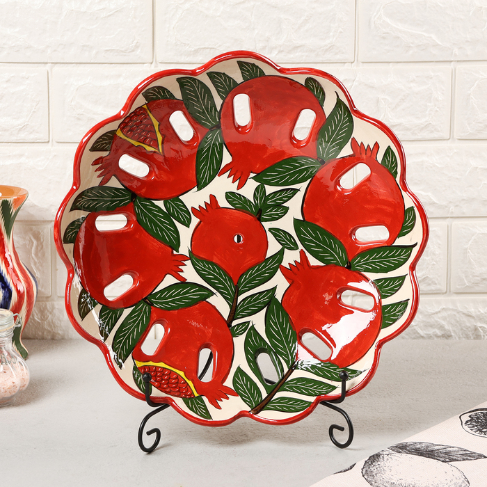 Фруктовница Риштанская Керамика Гранат, 33 см, фруктовница риштанская керамика цветы 33 см квадратная красная
