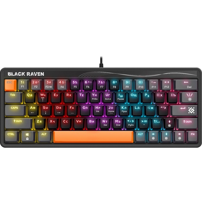 Клавиатура Defender Raven GK-417,игровая,проводная,мех,подсветка,63 клавиши,USB,черная клавиатура проводная defender ozoth gk 106 игровая черная