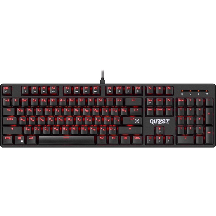 Клавиатура Defender Quest GK-596,игровая,проводная,мех,подсветка,104 клавиши,USB,черная клавиатура игровая проводная defender rainbow gk 172 usb белый [45172]