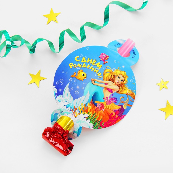 Язычок-кругляш "С днём рождения", русалочка, набор 6 шт., бумага, d=7 см