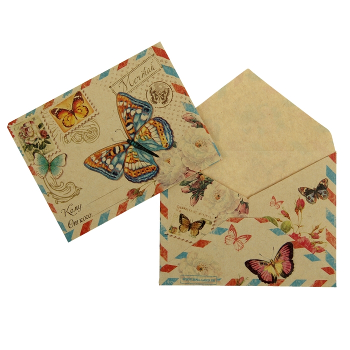 Конверт подарочный «Бабочки», 7,5 × 9,8 см