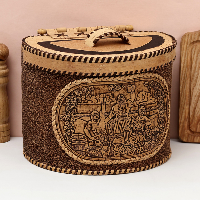 Хлебница Богатыри на шарнире 28х21х24 см береста 3947₽