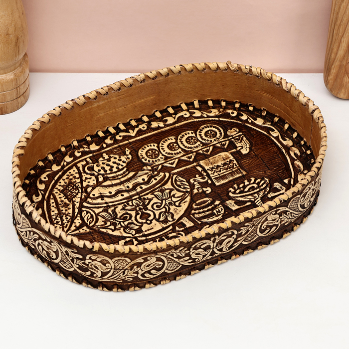 Сухарница традиционная Самовар, 23х15х4,5 см, береста сухарница плетёнка 21×12×5 см береста