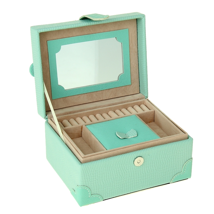 Шкатулка кожзам для украшений "Нежно-зелёная"
