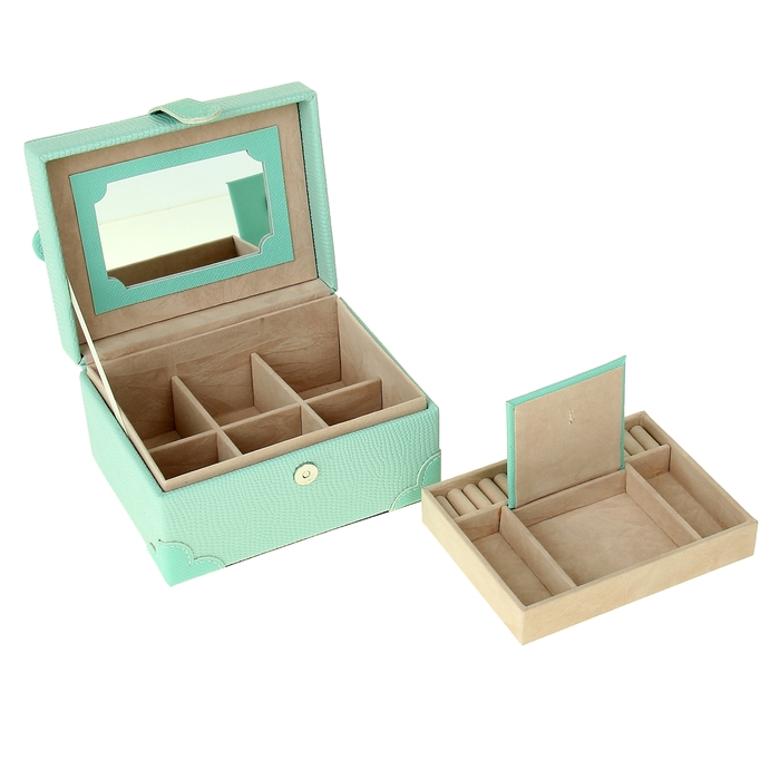 Шкатулка кожзам для украшений "Нежно-зелёная"