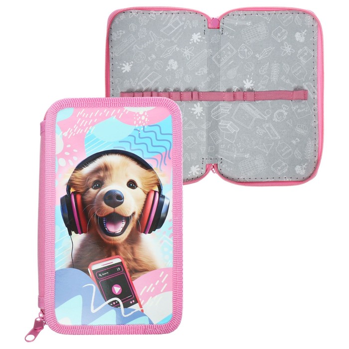 Пенал 2 секции 110190 ламкар ПКК 11- 5 дев Щенок с наушниками 73007 376₽