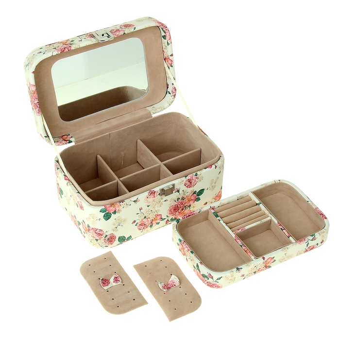 Шкатулка кожзам для украшений "Розовые пионы"