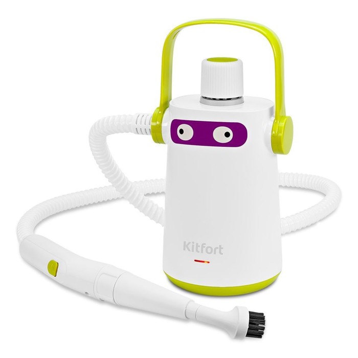 

Пароочиститель Kitfort КТ-9109-2, 1000 Вт, 0,3 л, нагрев 3-5 мин, 3 бар, длина шланга 1,2 м, 25 ± 5 г/мин, шнур 2,9 м, бело-салатовый