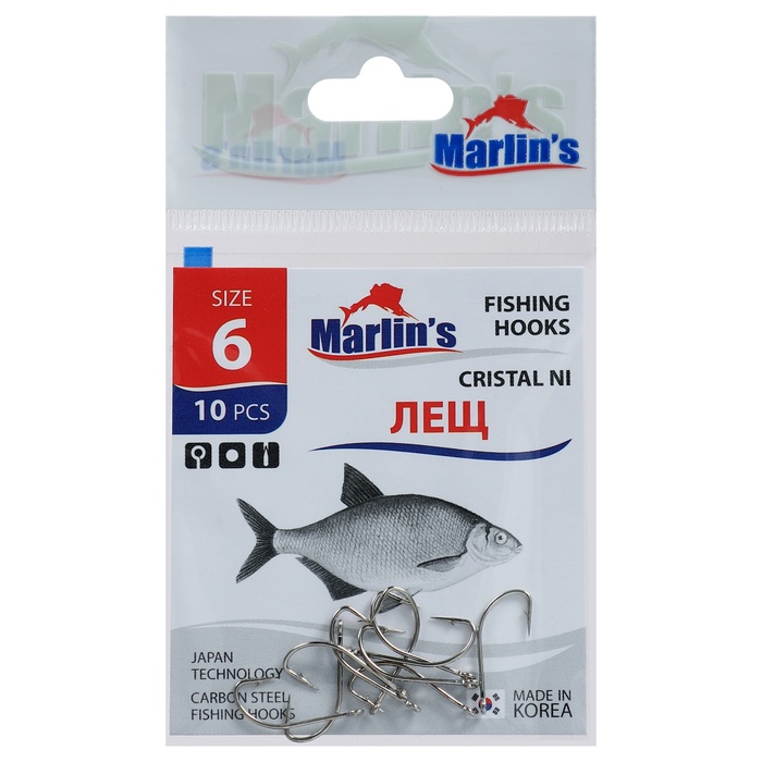 

Крючок Marlin:s ЛЕЩ CRISTAL NI №6 , 10 шт.