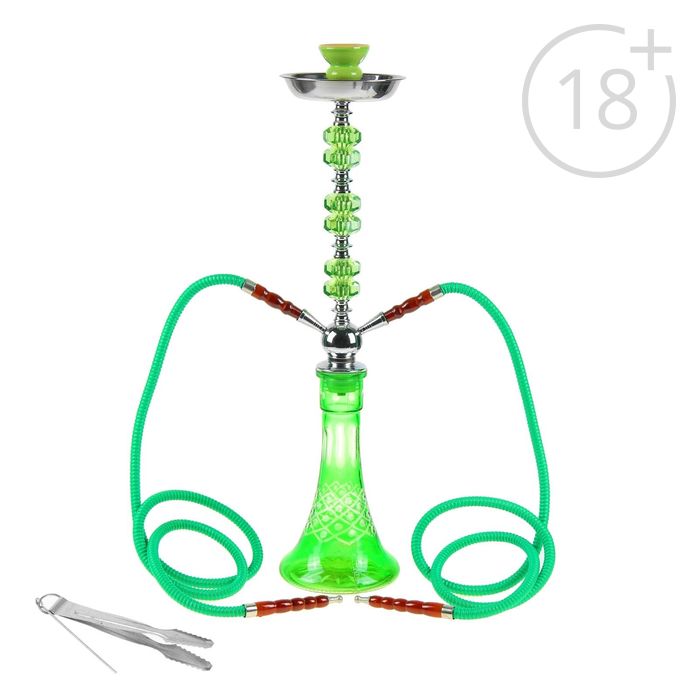 Кальян "Утончённость", 53 см, 2 трубки, коническая колба зелёная, шахта хром