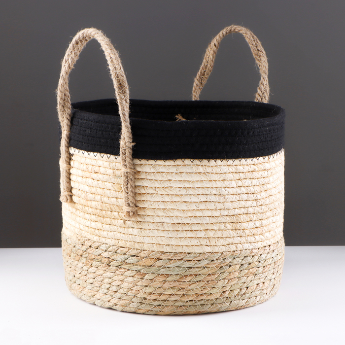 Корзина для хранения Перу с ручками 29 х 29 х 25 см натуральный чёрный 1436₽