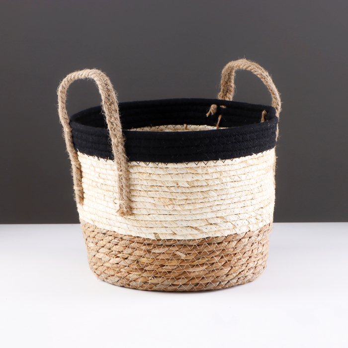 Корзина для хранения Перу с ручками 26 х 22 х 21 см натуральный чёрный 1147₽