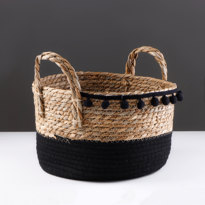 Корзина для хранения Колумбия с ручками 28 х 28 х 17 см натуральный чёрный 1184₽