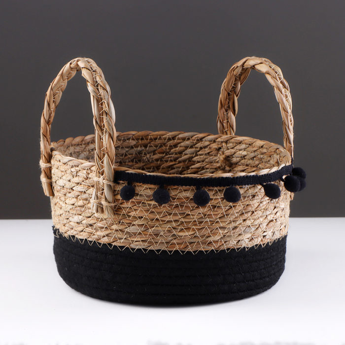 Корзина для хранения Колумбия с ручками 24 х 24 х 13 см натуральный чёрный 923₽