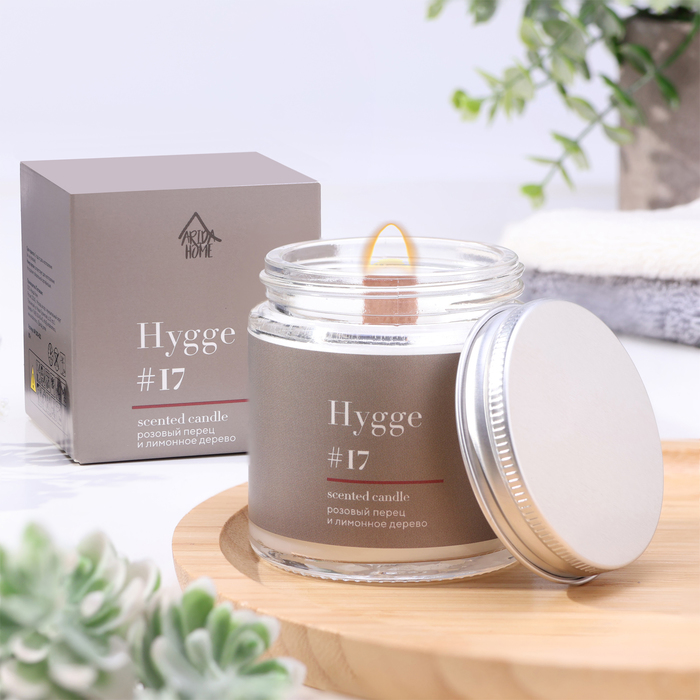 

Свеча ароматическая "Hygge" #17 Розовый перец и лимонное дерево, соевый воск, в банке, 90 г