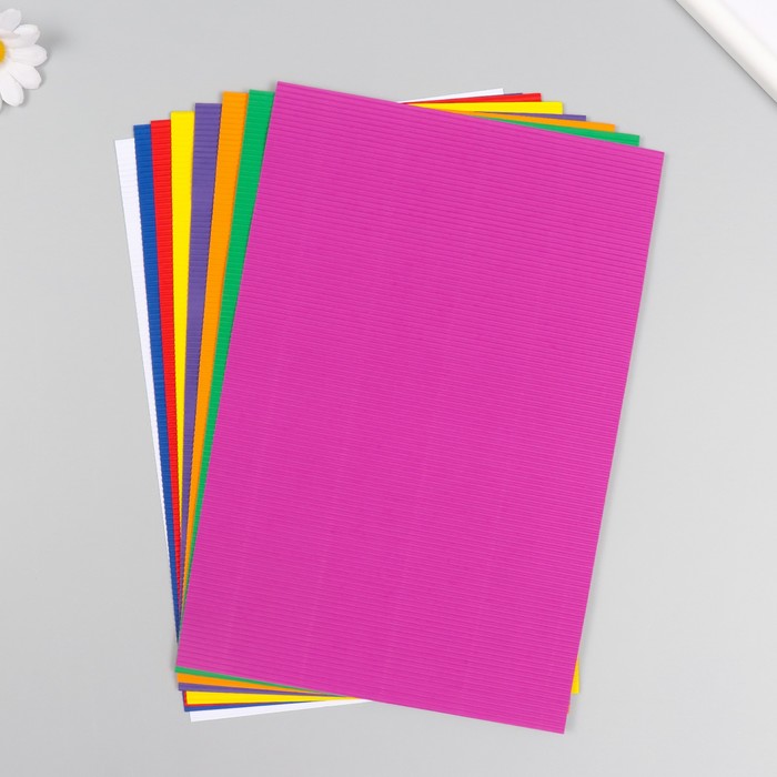 Гофрированная цветная бумага Цветное ассорти А4 (набор 8 листов) 8цв., плотность 80 гр/м2 гофрированная цветная бумага цветное ассорти а4 набор 8 листов 8цв плотность 80 гр м2