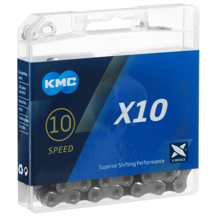 Цепь KMC , модель X10 (116 звеньев, 10 - скоростей) цепь узкая одинарная kmc k1 100 звеньев серебряный