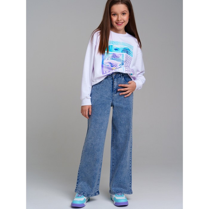 Брюки текстильные джинсовые для девочек PlayToday, рост 158 см