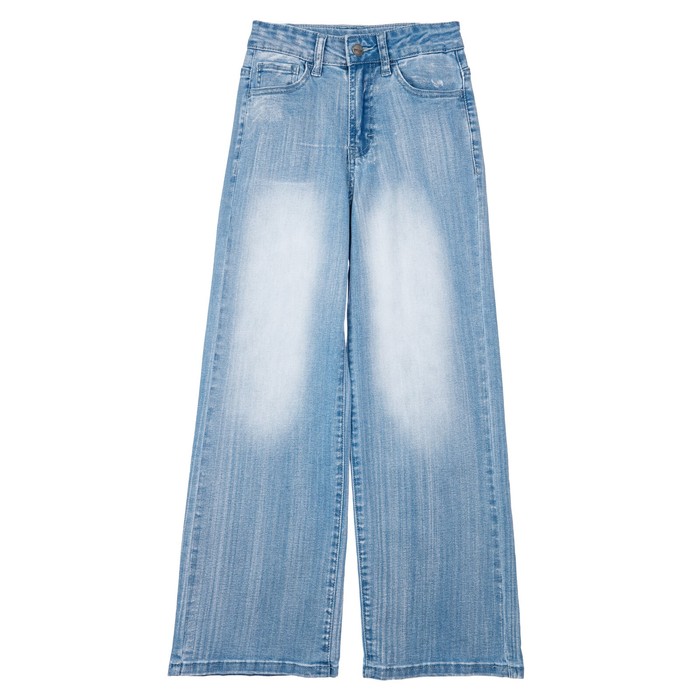 цена Брюки текстильные джинсовые для девочек PlayToday, рост 128 см