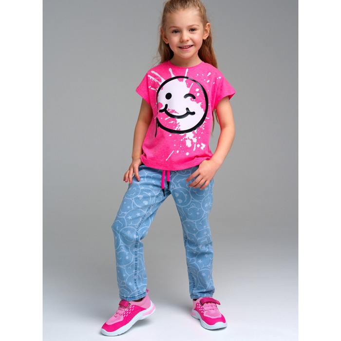 Брюки текстильные джинсовые для девочек PlayToday, рост 110 см фото
