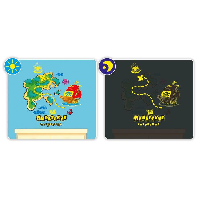 Наклейка декоративная светящаяся в темноте "Пиратские сокровища", 29,7 х42 см
