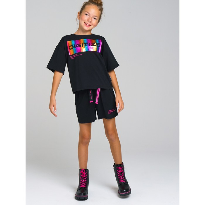 Комплект трикотажный для девочек: футболка, шорты PlayToday, рост 152 см