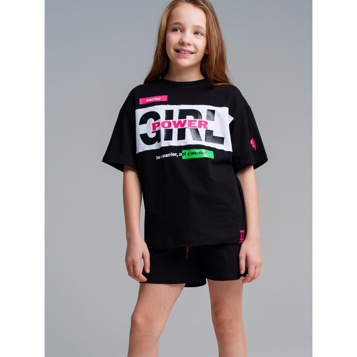 Комплект трикотажный для девочек: футболка, шорты PlayToday, рост 164 см