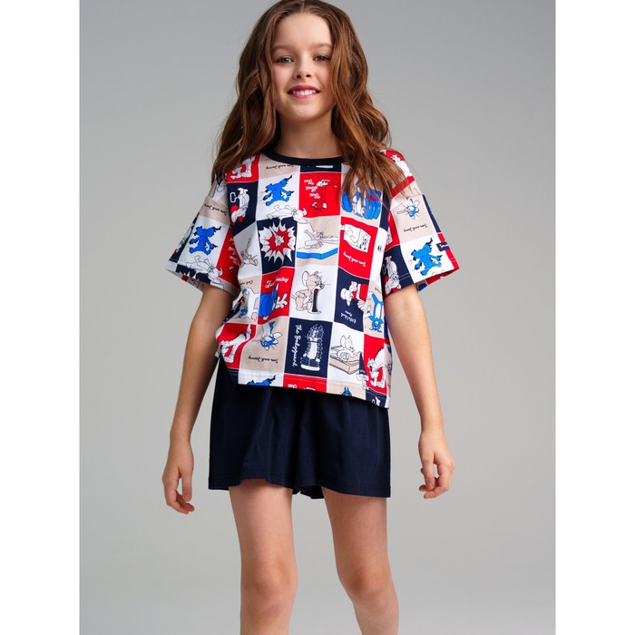 Комплект трикотажный для девочек: футболка, шорты PlayToday, рост 164 см