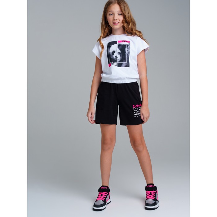 Комплект трикотажный для девочек: футболка, шорты PlayToday, рост 128 см