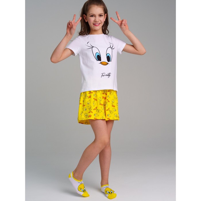 Комплект трикотажный для девочек: футболка, шорты PlayToday, рост 146 см